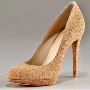 Brian Atwood Fredrique Glitter-Coated Cork Pumps